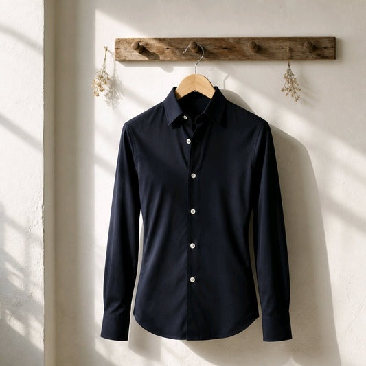 Dark Navy Textured Cotton/Stretch Shirt Style No: 753-15