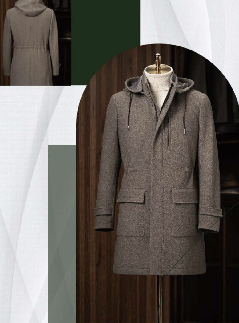 Grey coat on a mannequin with a neutral background
