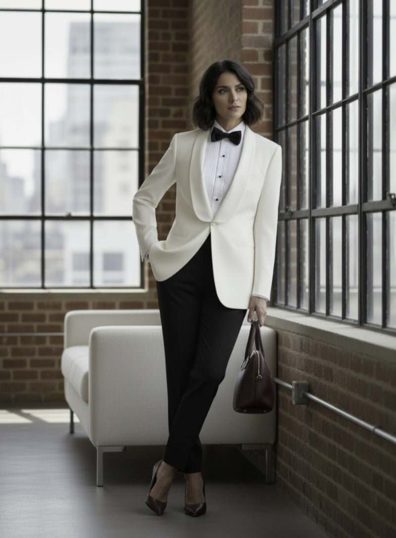 Women's Tuxedo White Textured Jacket /  Style Number J39101/200