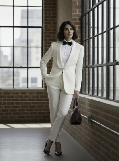 Women's Tuxedo White Textured Jacket /  Style Number J39101/200