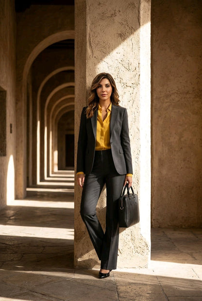 Women's English Pure Wool Black Super 110'S Two Piece Suit