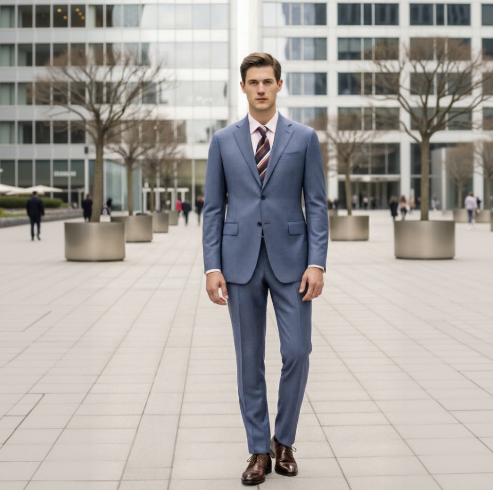 English Pure Wool Dusty Blue Super 120's Two Piece Suit