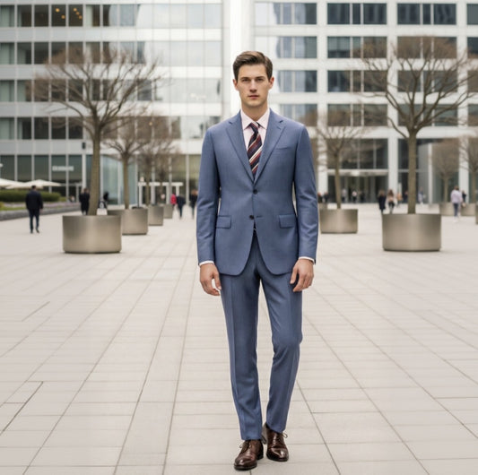 English Pure Wool Dusty Blue Super 120's Two Piece Suit