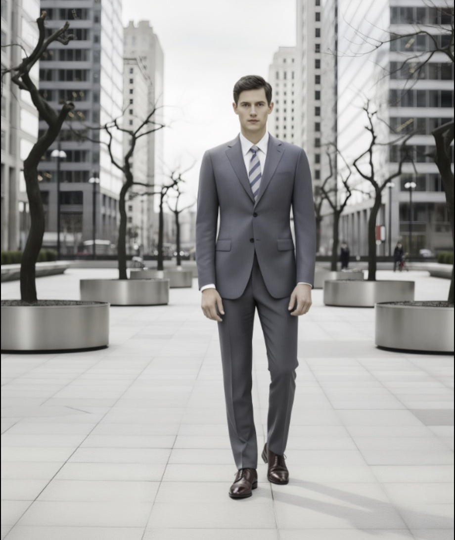 English Wool Medium Grey Super 120'S Two Piece Suit