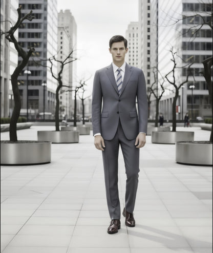 English Wool Medium Grey Super 120'S Two Piece Suit