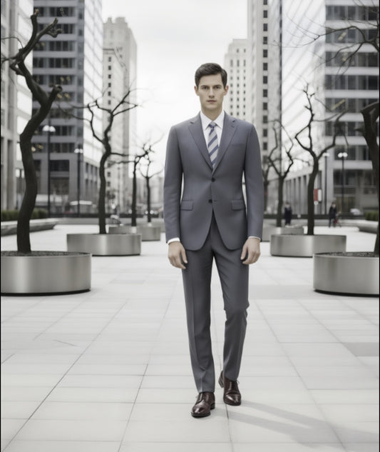 English Wool Medium Grey Super 120'S Two Piece Suit