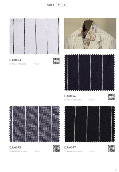 Fabric swatches labeled 'Soft Casual' with a garment on a neutral background