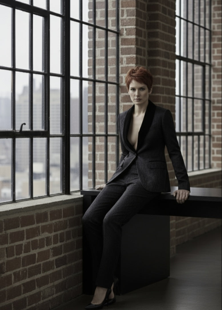 Women's Tuxedo Black Brocade Jacket / Style Number J39154/220