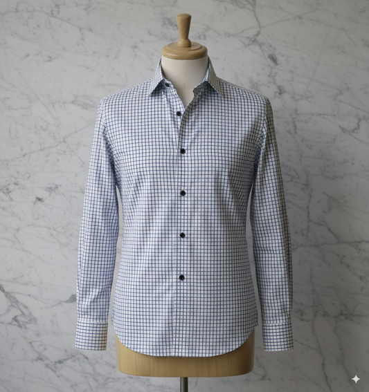 White/Blue Mini Check Cotton/Stretch Shirt Style No: AY04-L02