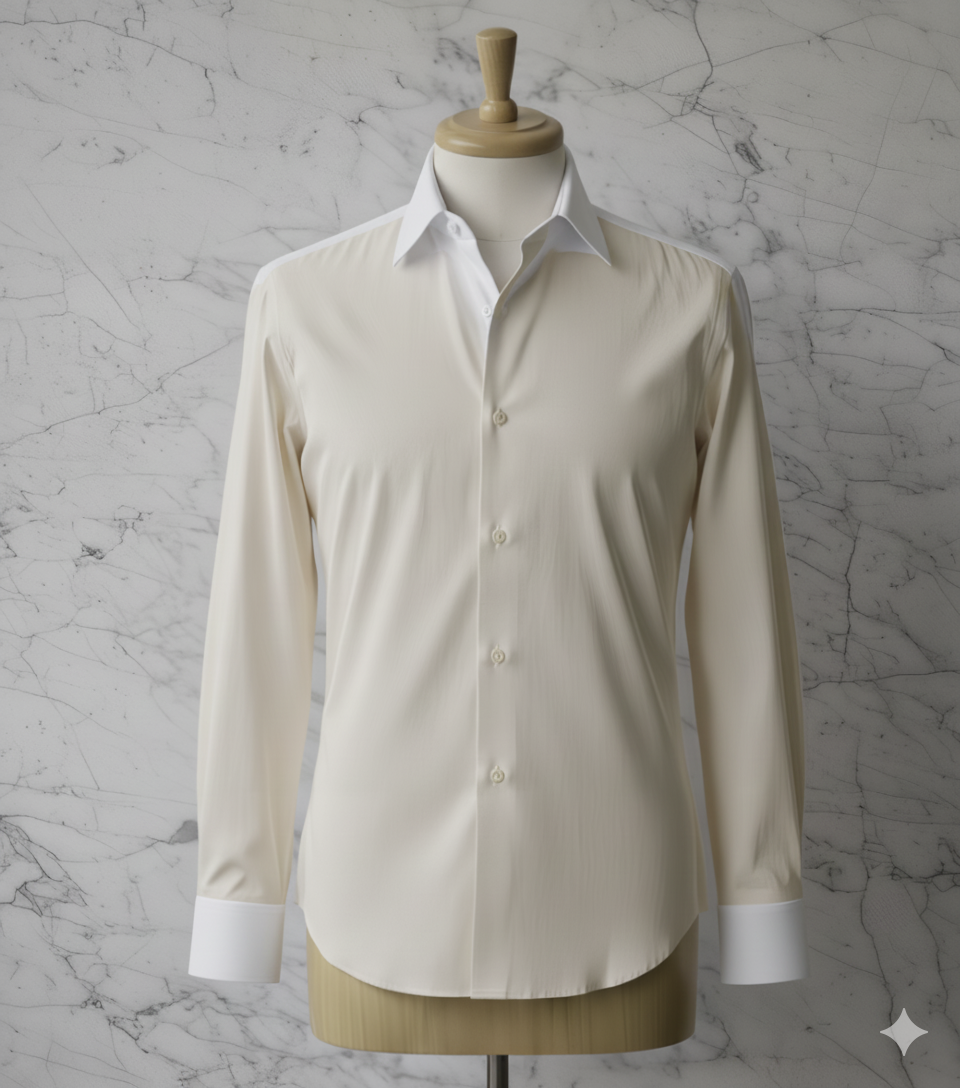 Ivory Plain Cotton/Stretch Style White Collar and Cuffs  No: AT105-W02