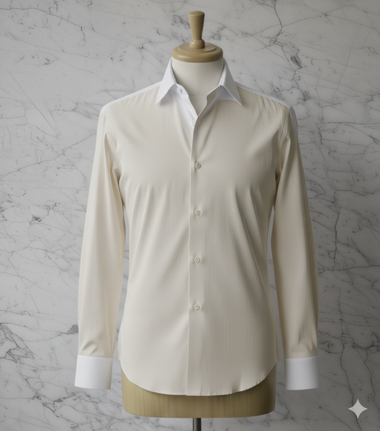 Ivory Plain Cotton/Stretch Style White Collar and Cuffs  No: AT105-W02