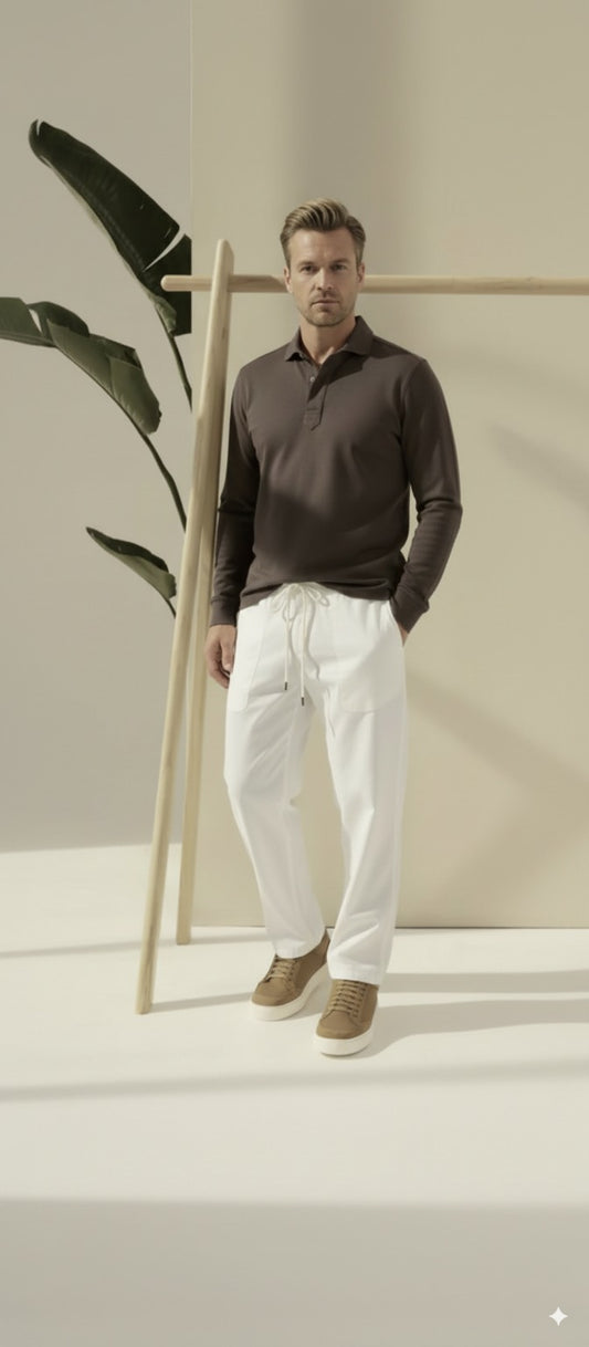 Soft Casual /Polo 100% Cotton Long Sleeved Brown Style No SZM058A