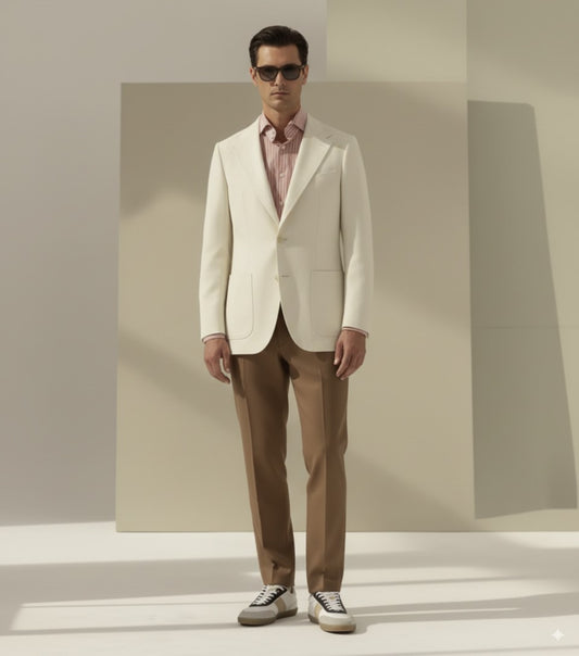 Soft Casual / Wool, Linen, Silk Single Breasted Beige Jacket Style No DZZ0038