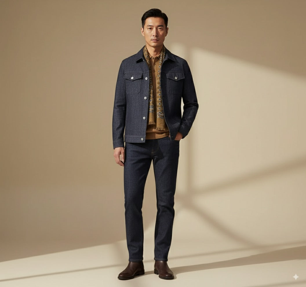 Soft Casual / Dark Navy Denim Fabric Jacket Style No DJJ0117