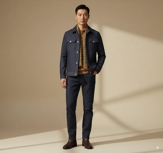 Soft Casual / Dark Navy Denim Fabric Jacket Style No DJJ0117