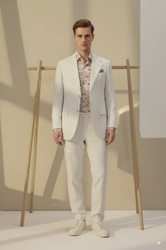 Soft Casual / Linen Single Breasted White and Black Stripe Jacket Style No DJJ0074