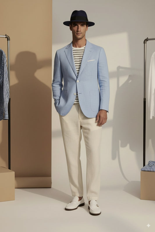 Soft Casual / Linen Single Breasted Sky Blue Jacket Style No DJJ0058