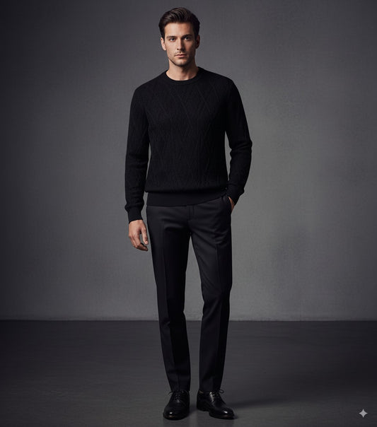 Black Crew Neck 100% Cashmere Cable Knit
