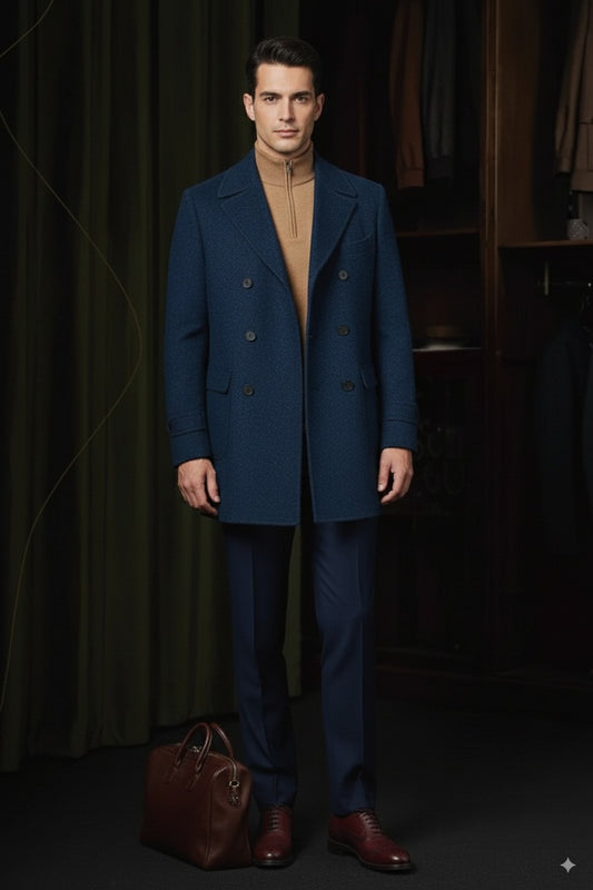 Blue Cashmere Double Breasted Overcoat Style No DAV9940