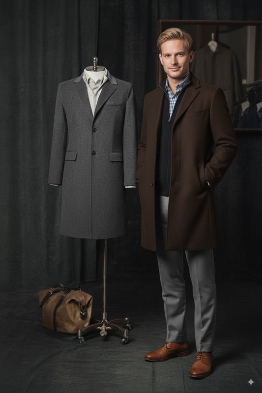 Brown Wool and Cashmere Single Breasted Overcoat Style No DBU9036
