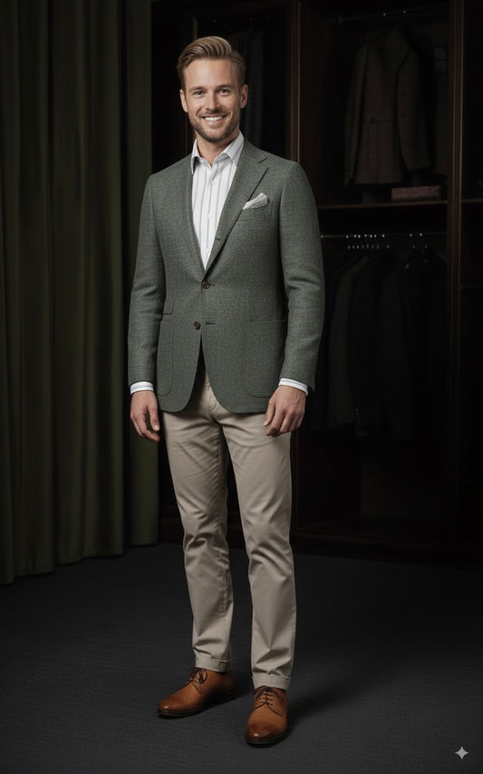 Green and Orange Check Single Breasted Jacket / Plus Ivory Trousers