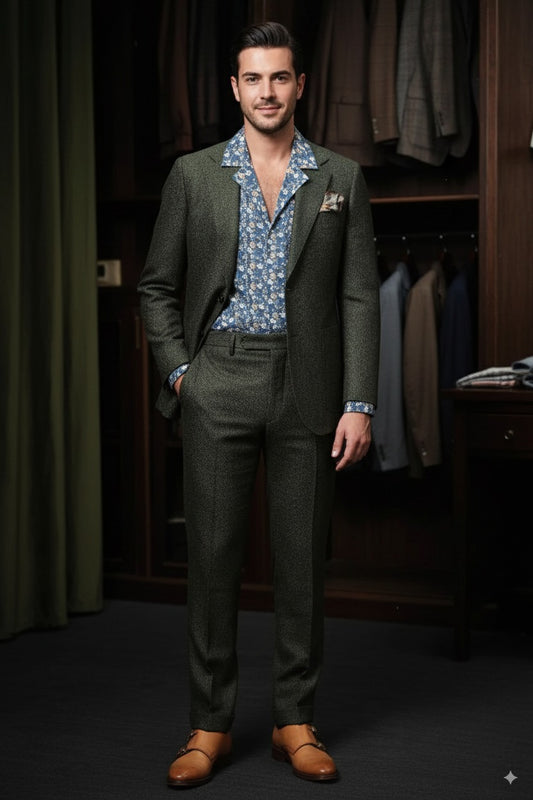 Green and Orange Striped Single Breasted Jacket / Green and Orange Striped Trousers