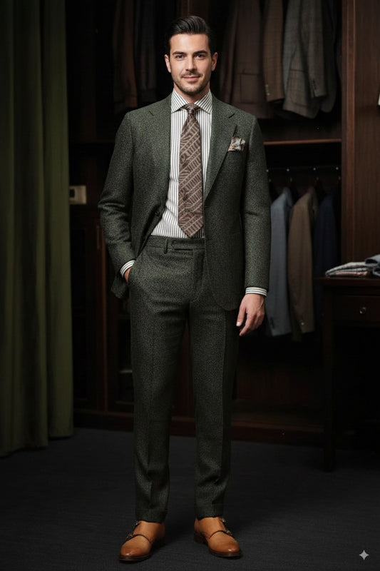 Green Flannel Single Breasted Jacket / Plus Green Flannel Matching Trousers