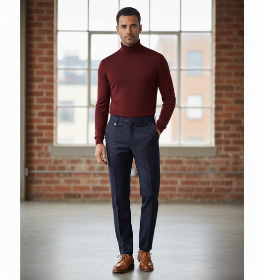 Red Roll Neck 10% Cashmere 90% Wool/ Plain Knit