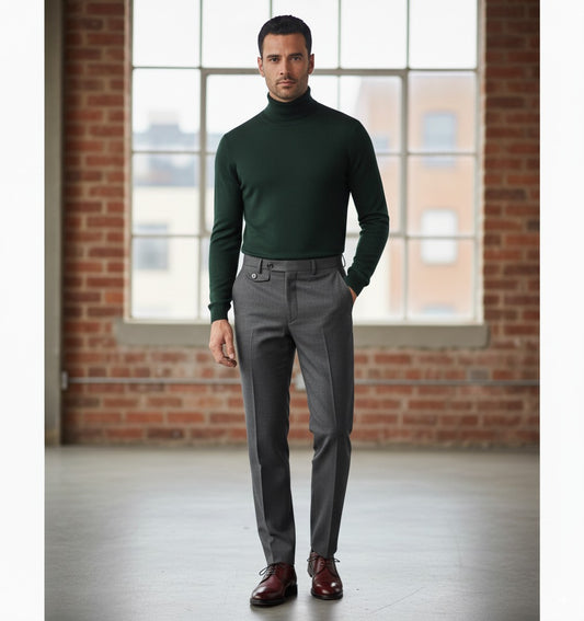 Dark Green Roll Neck 10% Cashmere 90% Wool/ Plain Knit