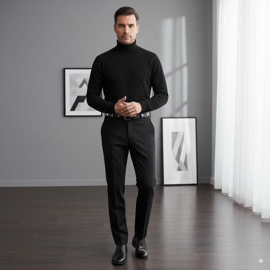 Black Roll Neck 10% Cashmere 90% Wool/ Plain Knit
