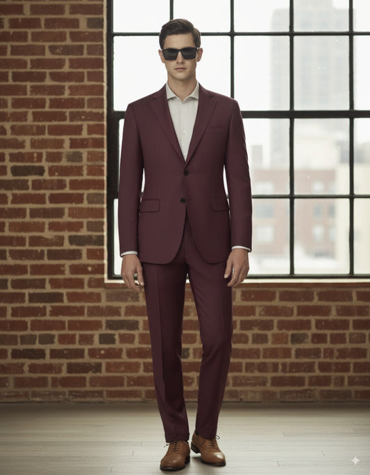 Maroon Single Breasted / Two Piece Suit Italian Pure Wool Super 110'S