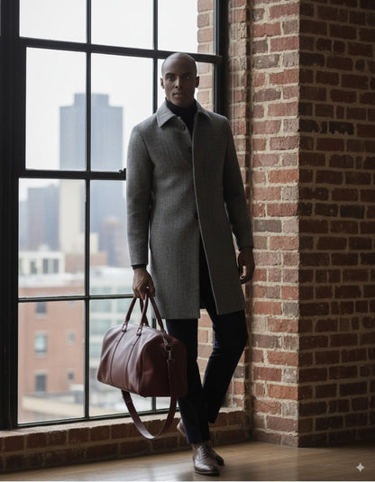 Grey Tweed/ Single Breasted Overcoat Raglan Shoulder Wool Style (SB5) E60220/530
