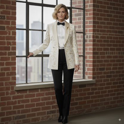 Women's Tuxedo Ivory and Gold Brocade Jacket, Style Number J39109/200