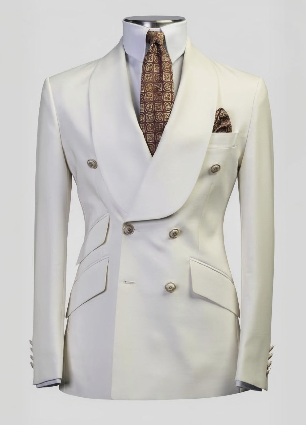 2pc Ivory Double Breasted Tuxedo Jacket and Black Formal Trousers