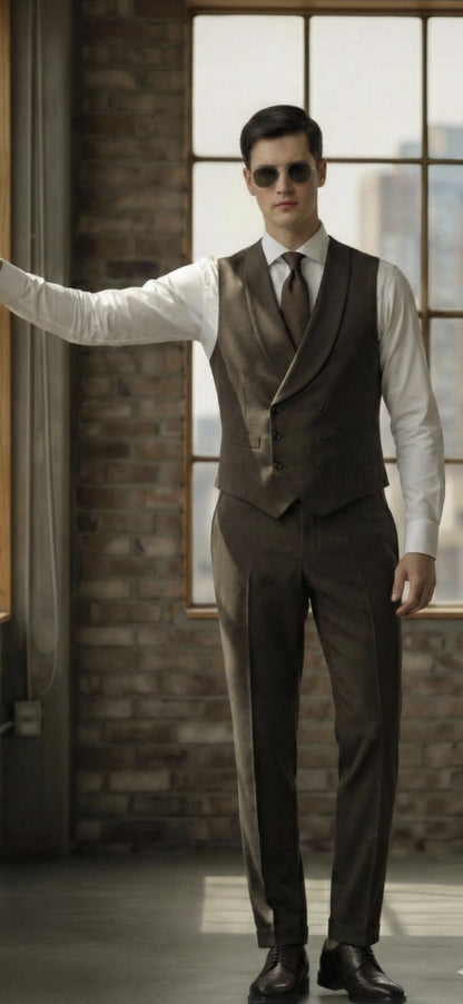 Gents Brown Double Breasted Waistcoat 