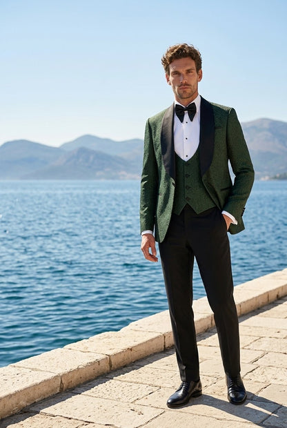 Green_Jacquard_Single_Breasted_Tuxedo_Jacket_Waistcoat_and_Black_Formal_Trousers_Italian_Pure_Wool