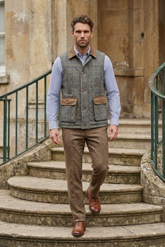 Green/ Orange Tweed Check Gilet £550