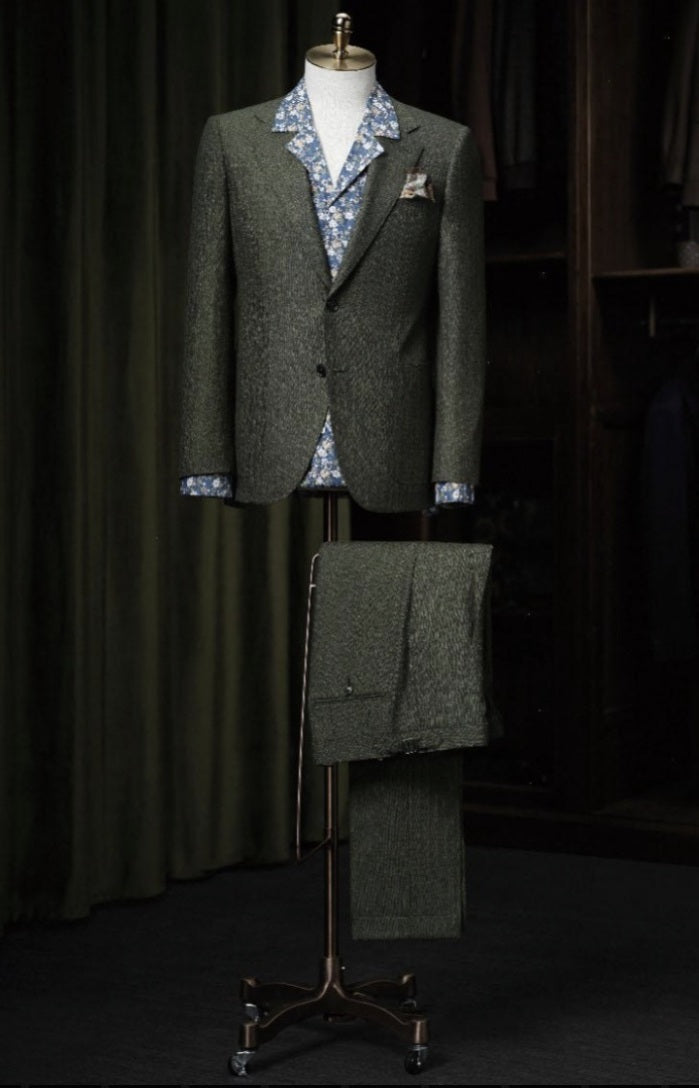 Green and Orange Striped Single Breasted Jacket / Green and Orange Striped Trousers