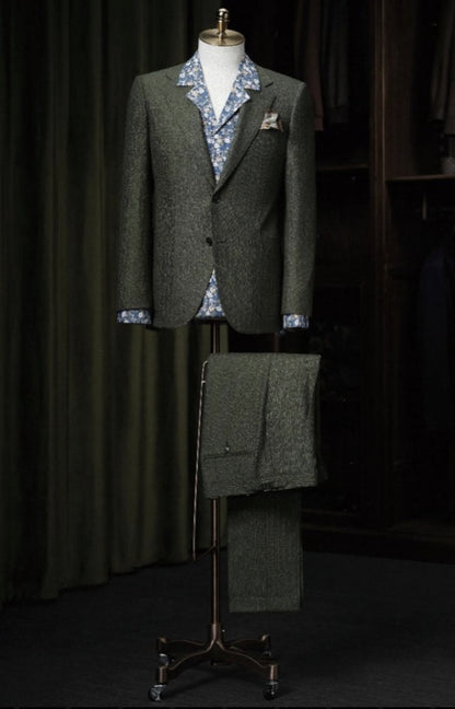 Green and Orange Striped Single Breasted Jacket / Green and Orange Striped Trousers