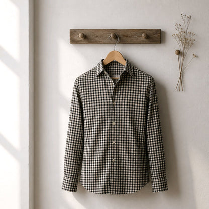 Grey/Black/Orange Patterned Cotton/ Stretch Shirt Style No 1096-3