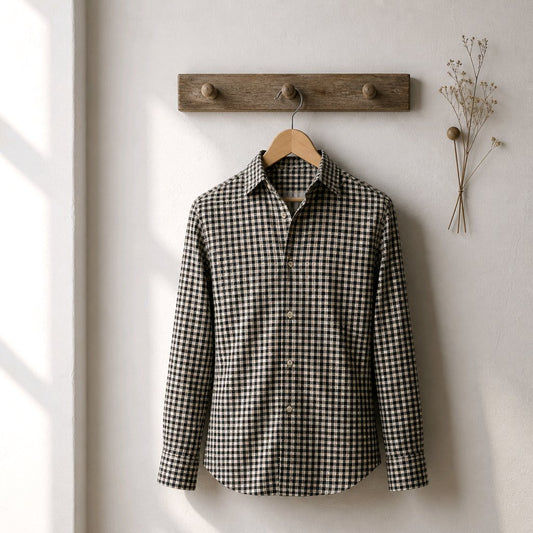 Grey/Black/Orange Patterned Cotton/ Stretch Shirt Style No 1096-3
