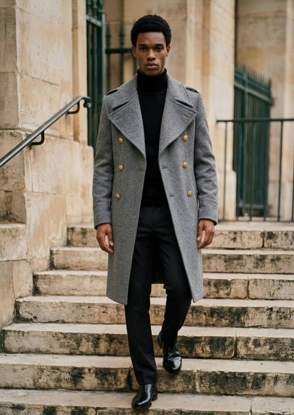 Grey Brown Merino Wool/Cashmere Double Breasted Overcoat Style (DB3+3) R54305
