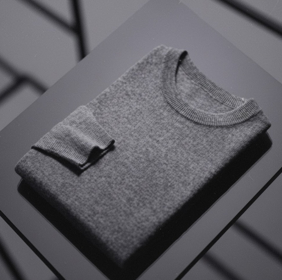 Grey Crew Neck 10% Cashmere 90% Wool Plain Knit