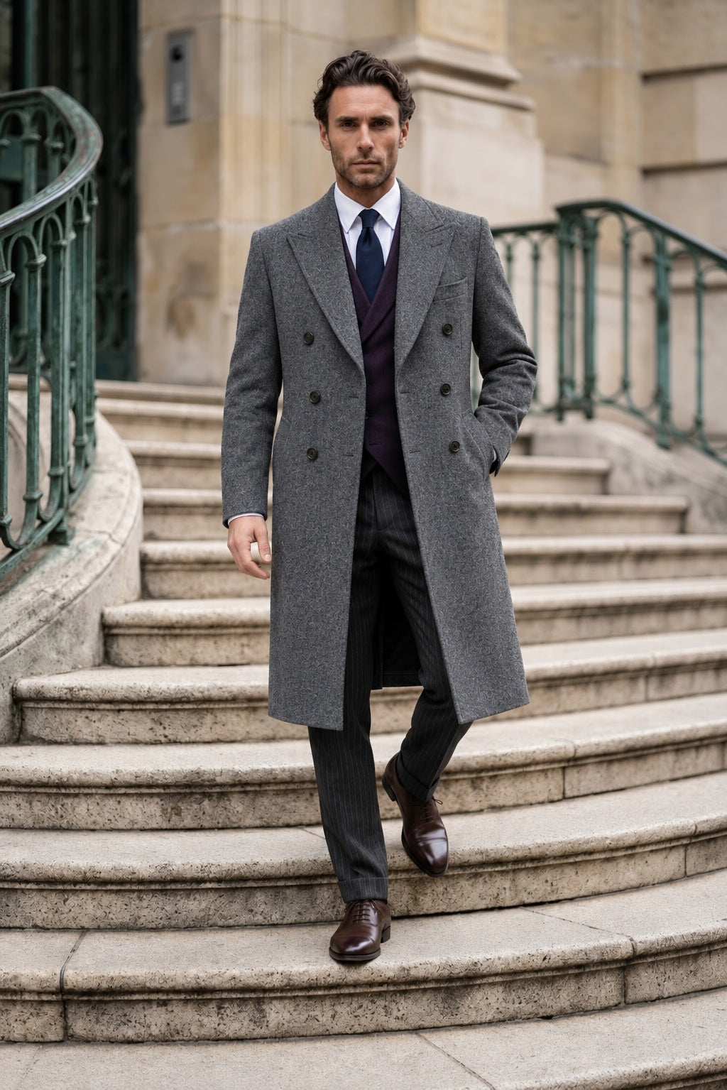 Grey Wool Double Breasted Overcoat Style (DB3+2) TCOVC15