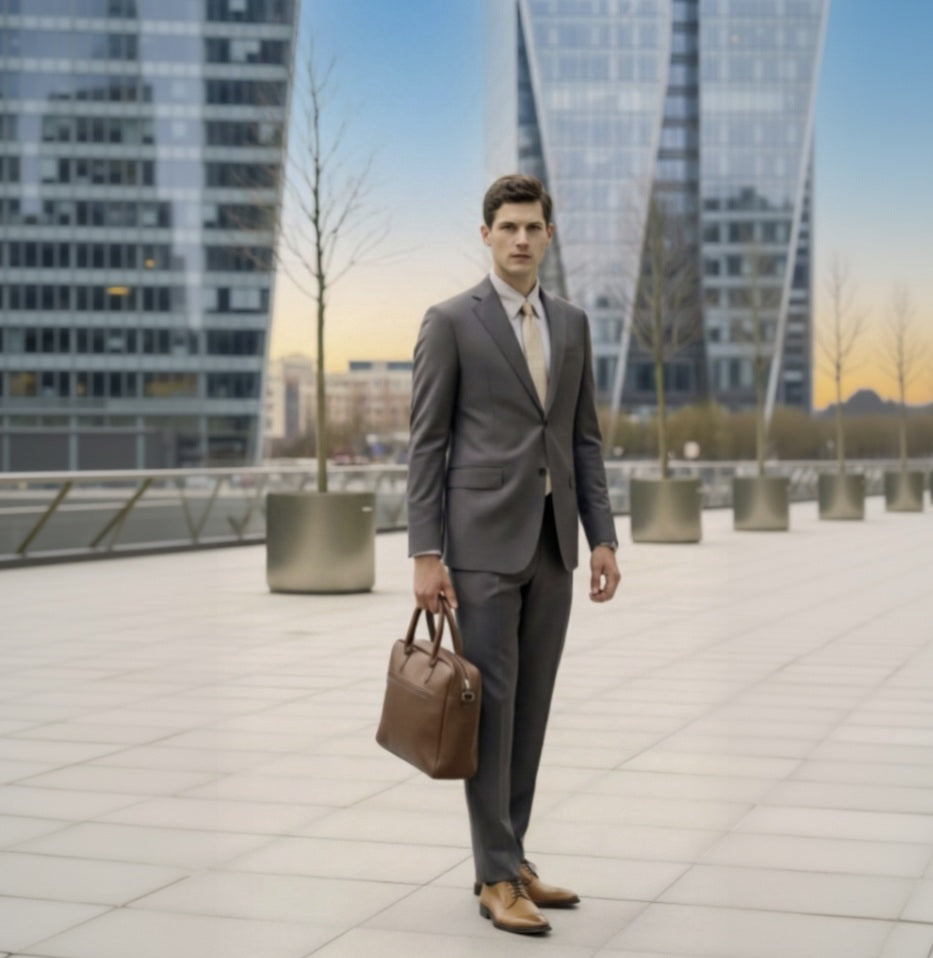 Greyish Green Single Breasted / Two Piece Suit Italian Pure Wool Super 