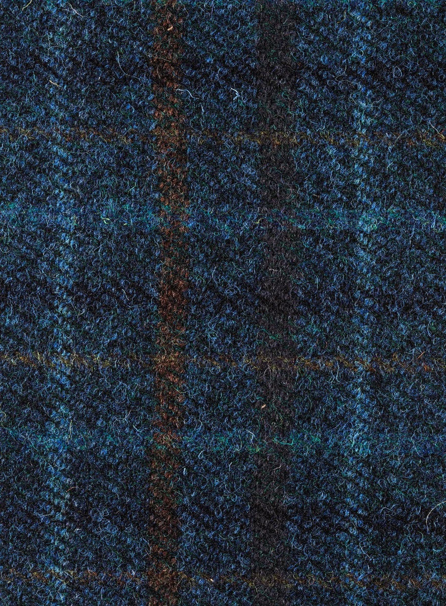 Tweed navy, blue and brown check Gilet