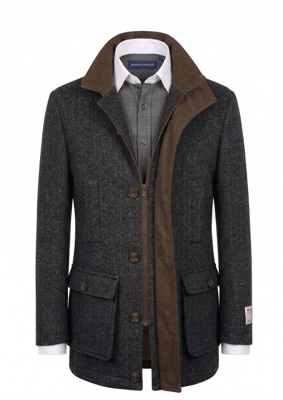 Harris Tweed Charcoal Herringbone Field Coat – A Hand Tailored Suit
