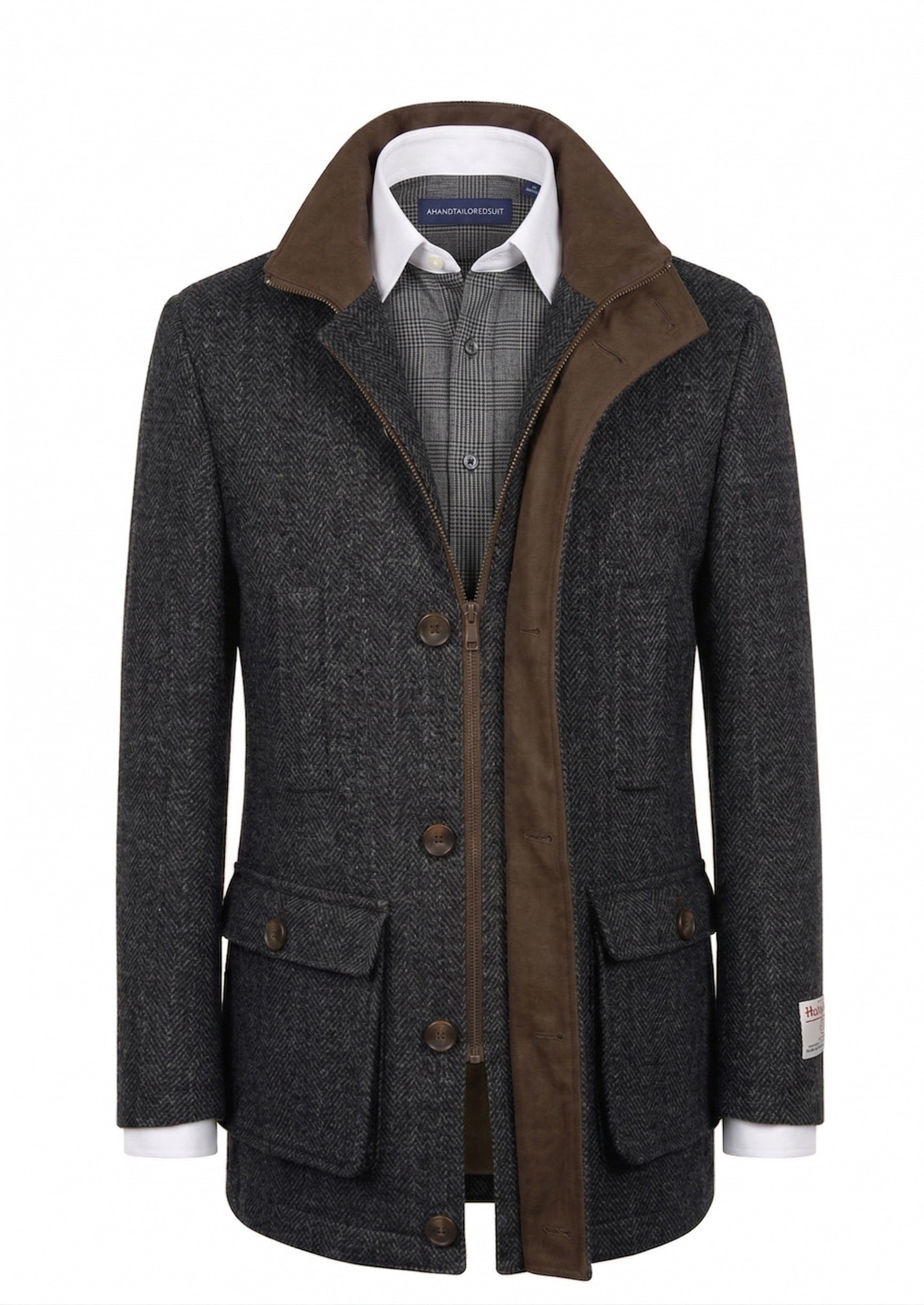 Harris Tweed Charcoal Herringbone Field Coat 