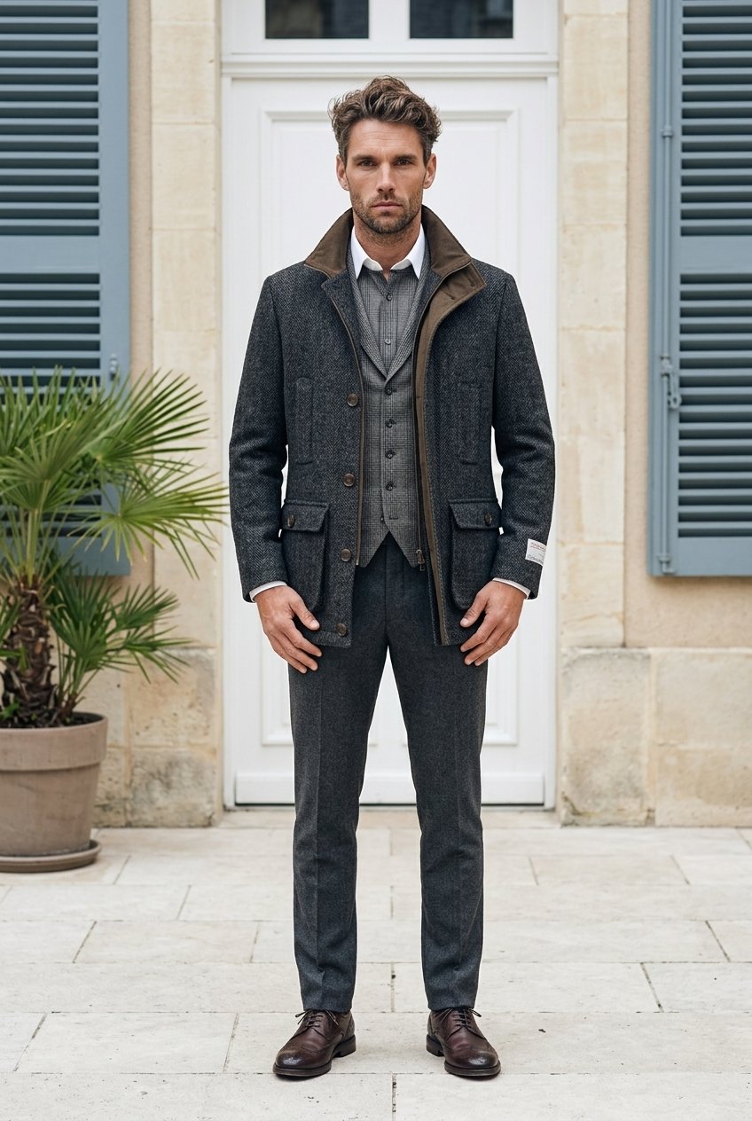 Harris Tweed Charcoal Herringbone Field Coat&nbsp; , Perfect for Coats,