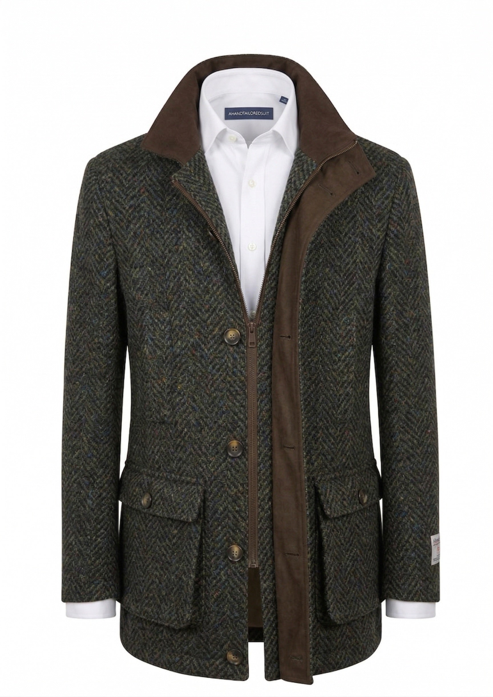 Harris Tweed Green Herringbone Field Coat